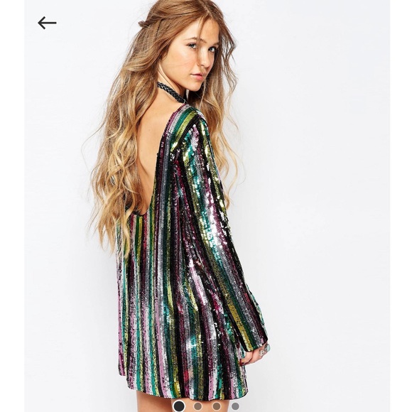 ASOS Honey Punch Striped Sequinned Mini Dress with Low Back - Picture 3 of 6